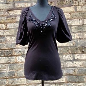 Alberta Ferretta Beaded Top Blouson Sleeves
